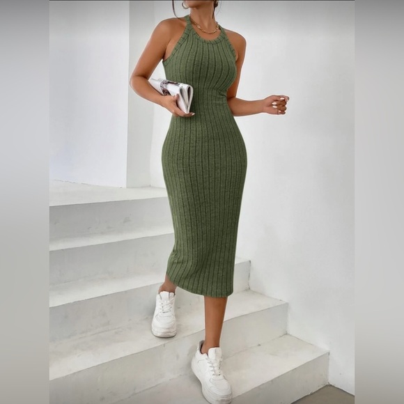 SHEIN Dresses & Skirts - SHEIN Bundle Ribbed Midi Dresses in Olive and Light Blue Size Large